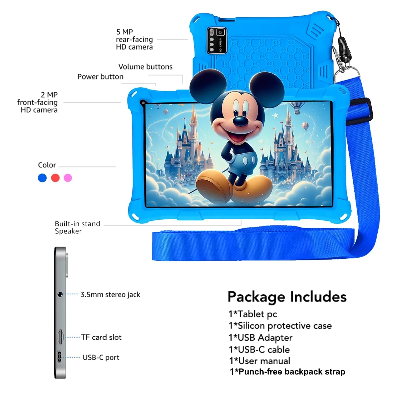 Kids Tablet, 7-Inch Kids Tablet, Android Tablet, 3+5 RAM 64GB ROM (TF CARD 256GB) Google Certified, Kids Software Pre-Installed, Wifi, Shockproof Case, Gift for Kids, (Blue)