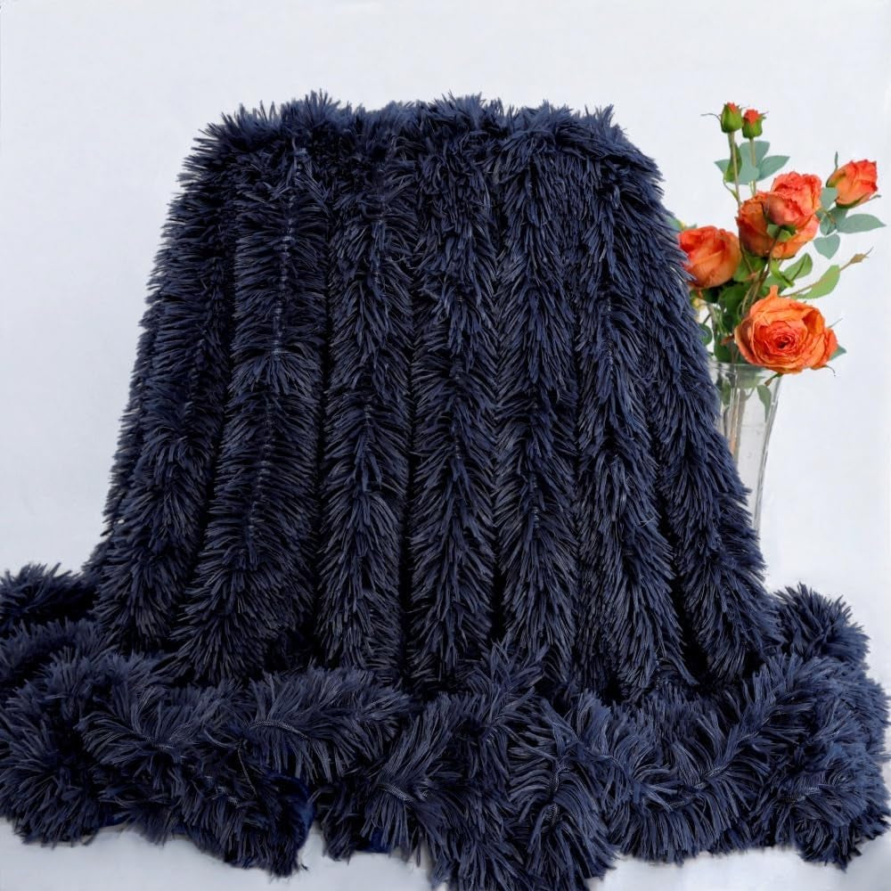 Ultra Soft Plush Blanket – Luxurious Furry Throw for Bed, Sofa, or Couch – Cozy & Warm Fuzzy Fur Design – Perfect for Relaxing – Navy Blue (51X63 Inches)