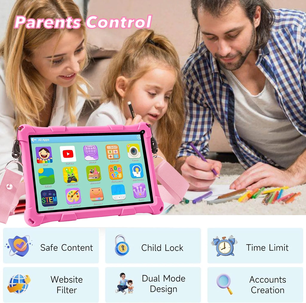 Kids Tablet, 7-Inch Kids Tablet, Android Tablet, 3+5 RAM 64GB ROM (TF CARD 256GB) Google Certified, Kids Software Pre-Installed, Wifi, Shockproof Case, Gift for Kids, (Pink)