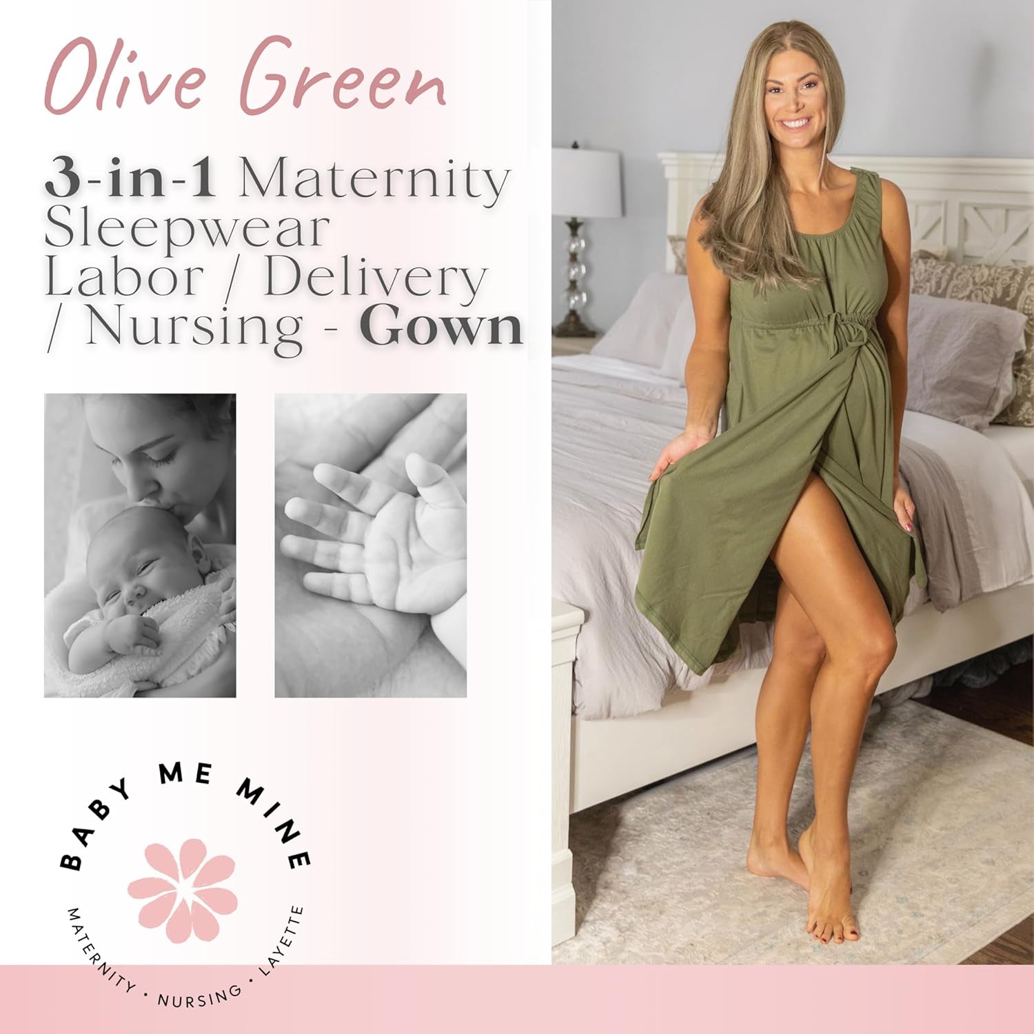 Labor and Delivery Gown for Hospital – 3-In-1 Labor/Delivery/Nursing Gown – Maternity Sleepwear