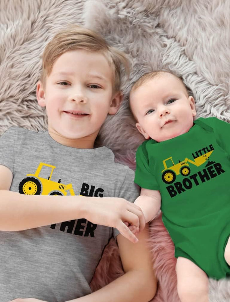 Big Brother & Little Bro Matching Tractor Outfits - Toddler T-Shirt & Baby Bodysuit - Sibling Gift for Boys