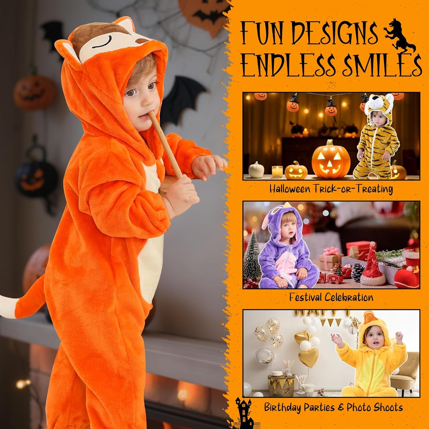 Unisex Baby Animal Costume Winter Autumn Flannel Hooded Romper Cosplay Jumpsuit