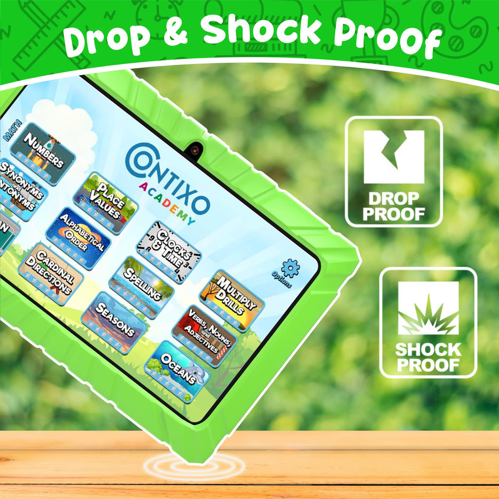 7" Kids Tablet, 2025 Model, Ages 3-7,  Academy, Kid-Proof Case, 32GB Android Tablet – Green