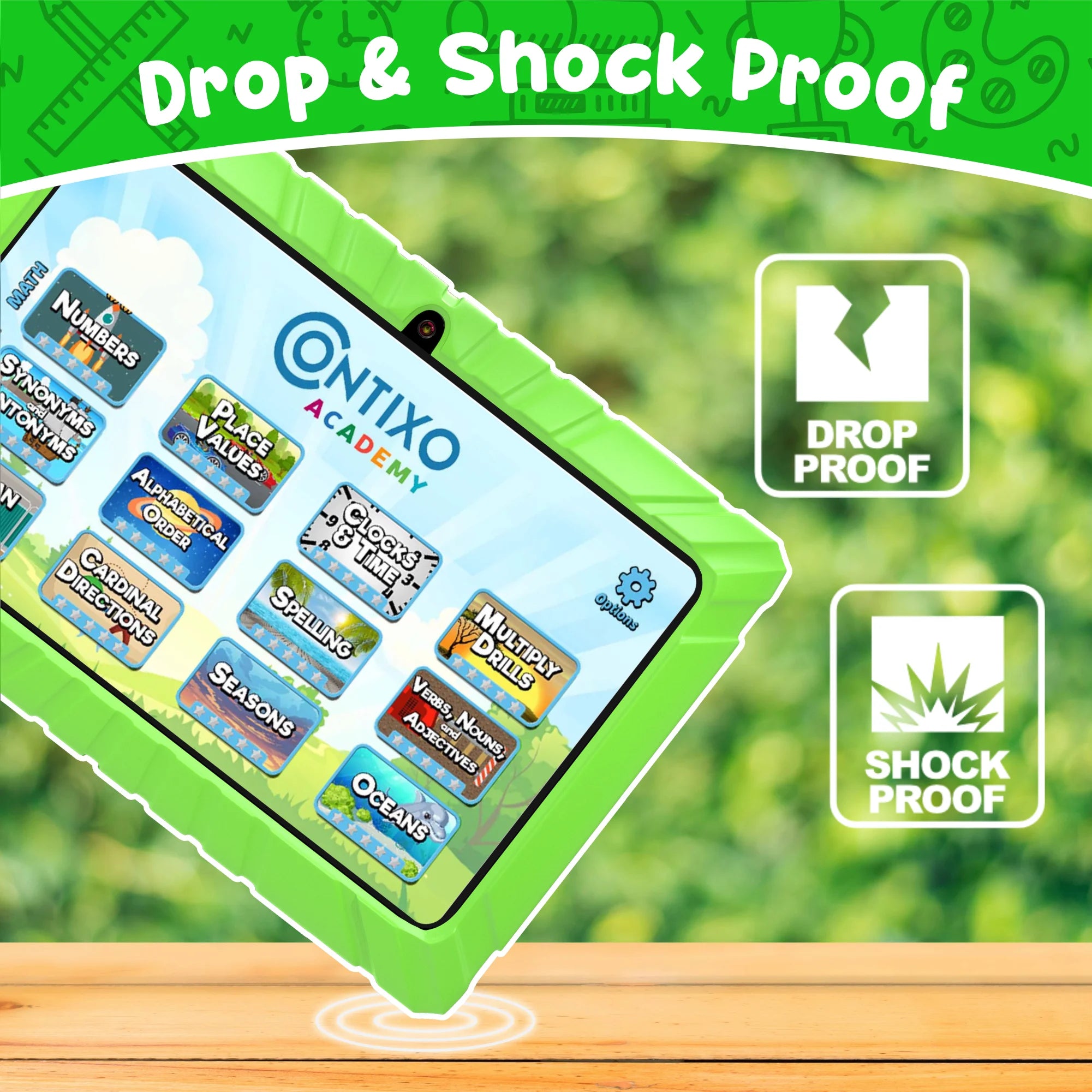 7" Kids Tablet, 2025 Model, Ages 3-7,  Academy, Kid-Proof Case, 32GB Android Tablet – Green