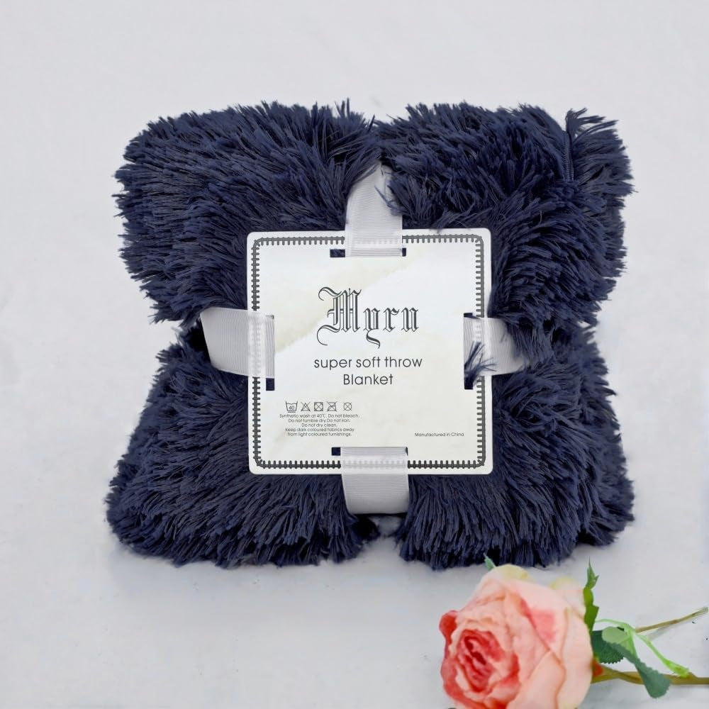 Ultra Soft Plush Blanket – Luxurious Furry Throw for Bed, Sofa, or Couch – Cozy & Warm Fuzzy Fur Design – Perfect for Relaxing – Navy Blue (51X63 Inches)