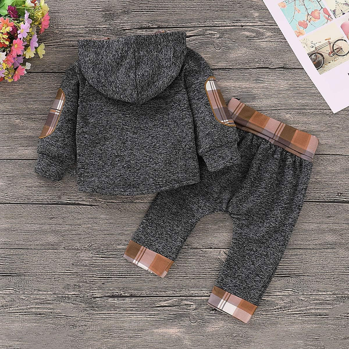 Toddler Baby Boys Clothes Infant Christmas Plaid Long Sleeve Hoodie Sweatshirt Pants Set Fall Winter Xmas Outfits