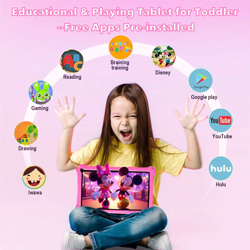 Kids Tablet, 7-Inch Kids Tablet, Android Tablet, 3+5 RAM 64GB ROM (TF CARD 256GB) Google Certified, Kids Software Pre-Installed, Wifi, Shockproof Case, Gift for Kids, (Pink)