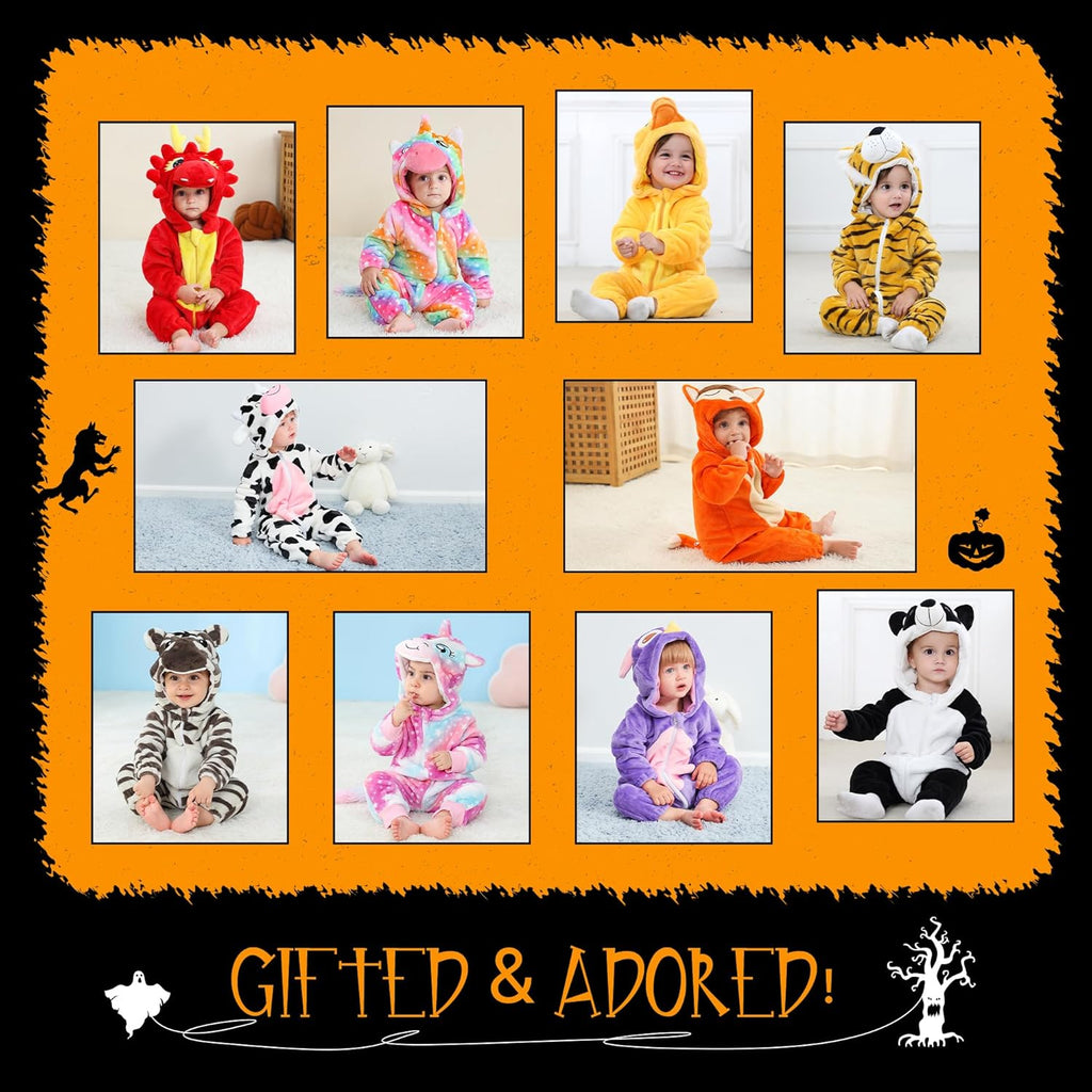 Unisex Baby Animal Costume Winter Autumn Flannel Hooded Romper Cosplay Jumpsuit