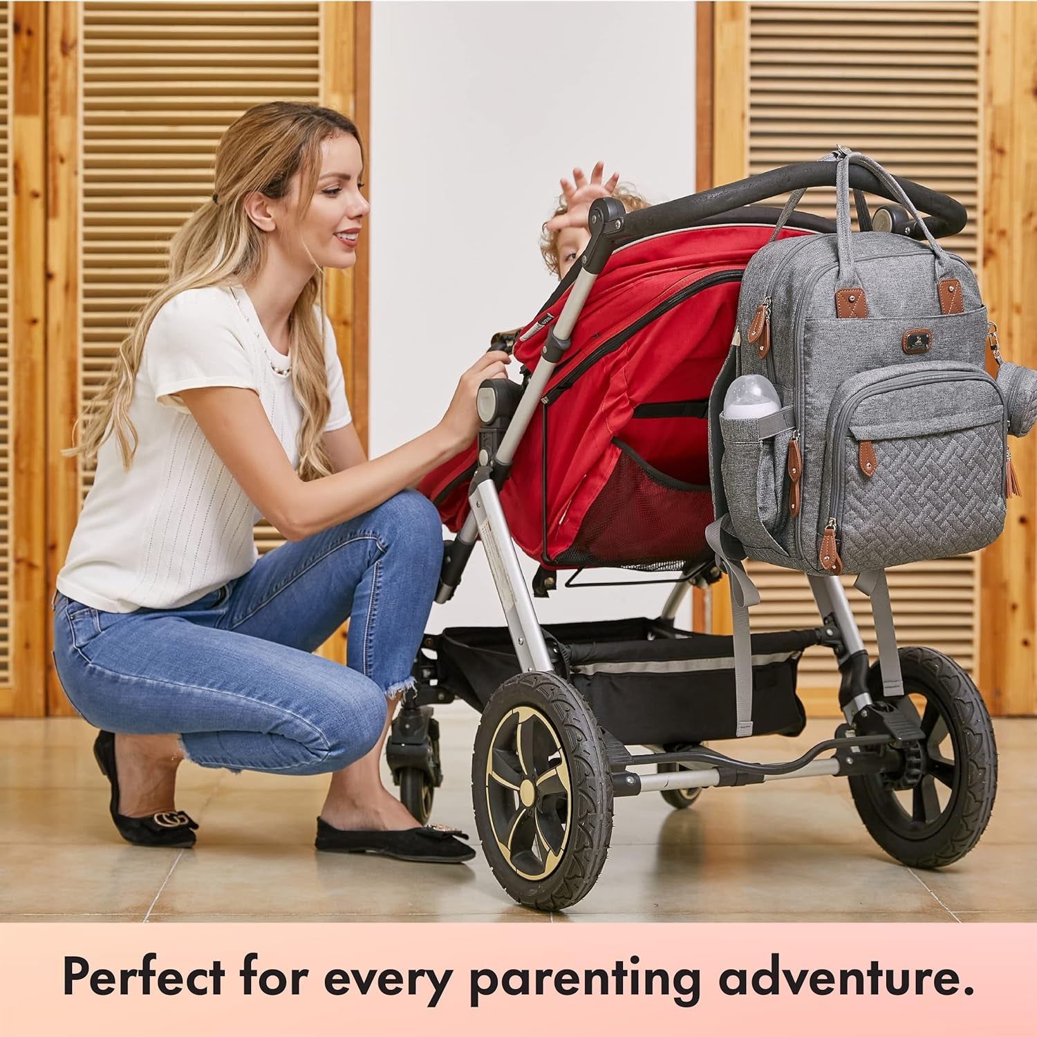 Diaper Bag Backpack with Portable Changing Pad, Pacifier Case and Stroller Straps, Large Unisex Baby Bags for Boys Girls, Multipurpose Travel Back Pack Moms Dads, Gray