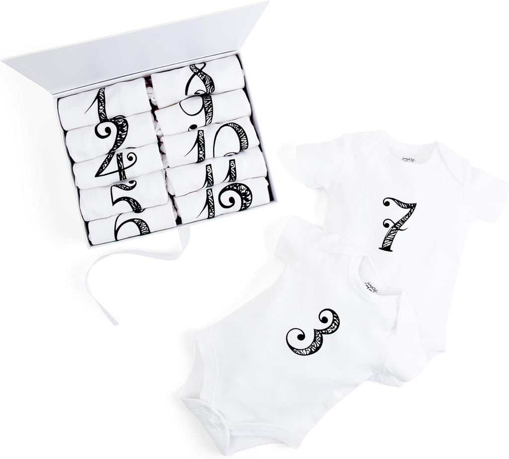 - Seize the Moment Baby Milestone Onesies, 1 through 12 Bodysuit Set with Numbers, Newborn Essentials