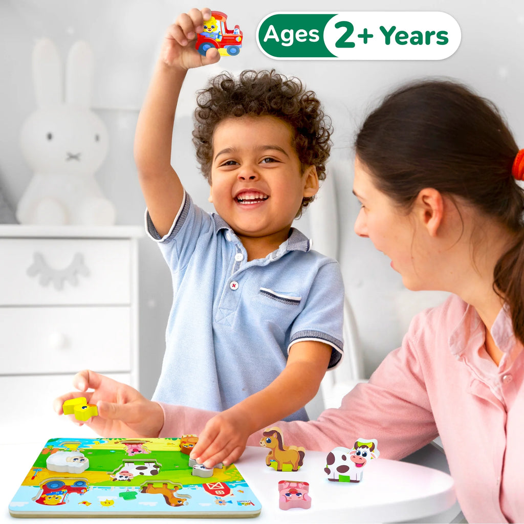 Farm Animal Toys for Kids, Wooden Puzzle Board, Toddler and Preschool Toys