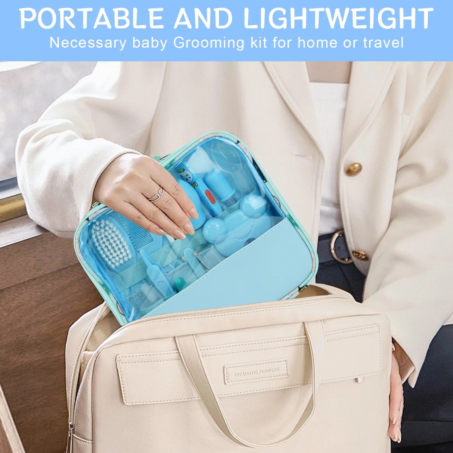 Baby Grooming Kit, 13 in 1 Infant Safety Care Set with Hair Brush Comb Nail Clipper Nasal Aspirator,Baby Essentials Kit for Newborn Girls Boys-Blue Baby Grooming Kit