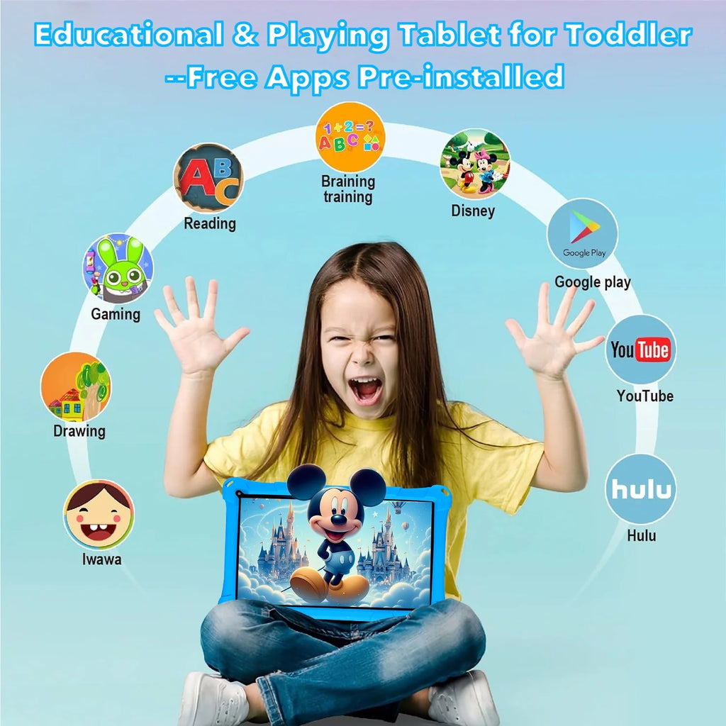Kids Tablet, 7-Inch Kids Tablet, Android Tablet, 3+5 RAM 64GB ROM (TF CARD 256GB) Google Certified, Kids Software Pre-Installed, Wifi, Shockproof Case, Gift for Kids, (Blue)