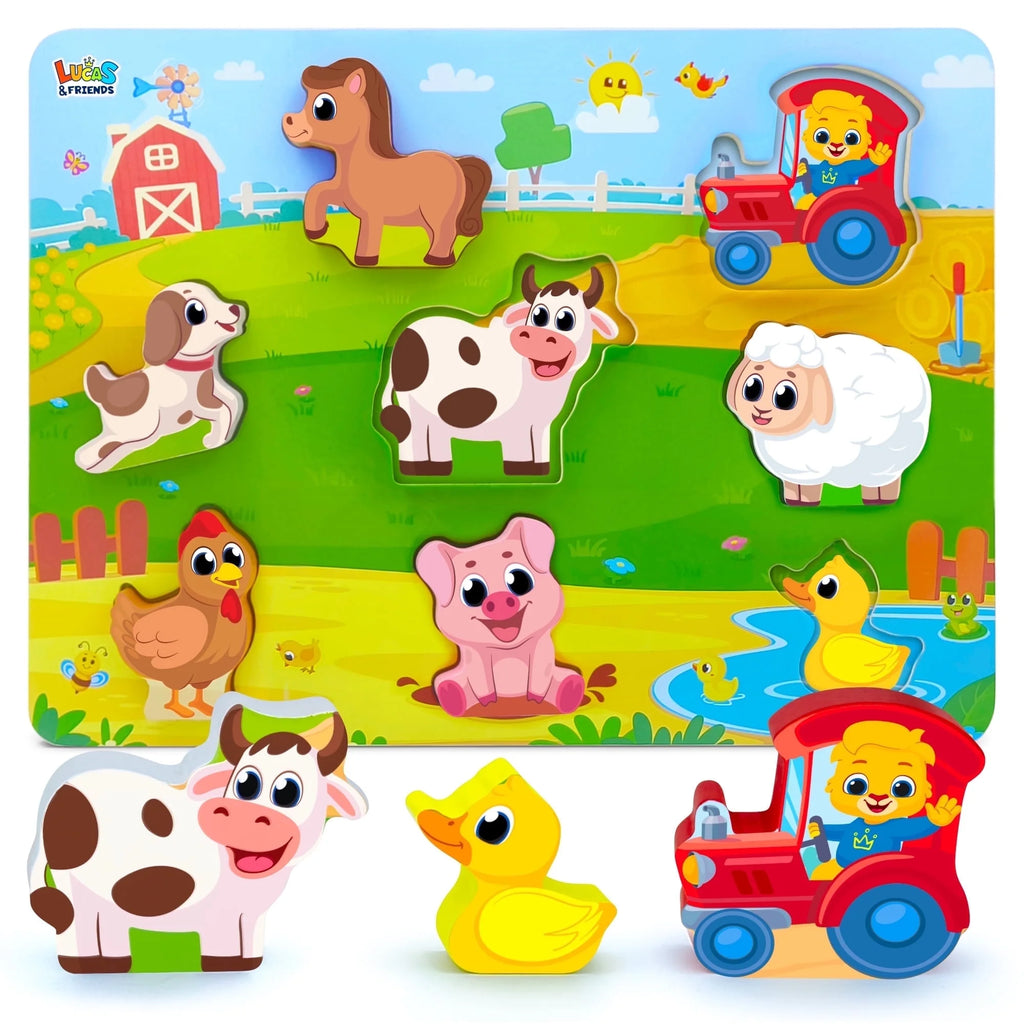 Farm Animal Toys for Kids, Wooden Puzzle Board, Toddler and Preschool Toys
